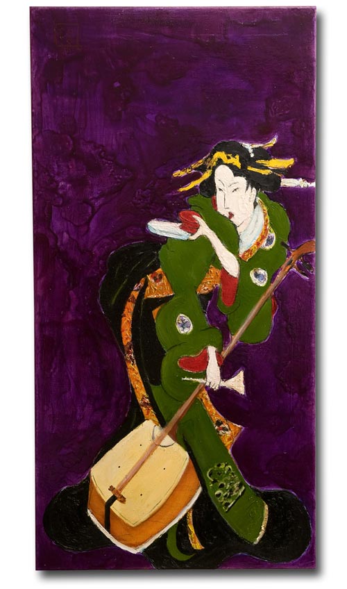Purple Shamishen, painting by Sam Golding